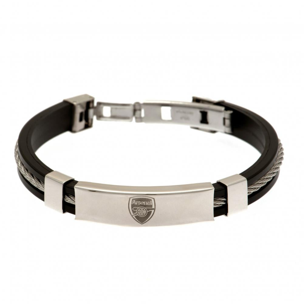 Arsenal FC Silver Inlay Silicone Bracelet - Officially licensed merchandise.