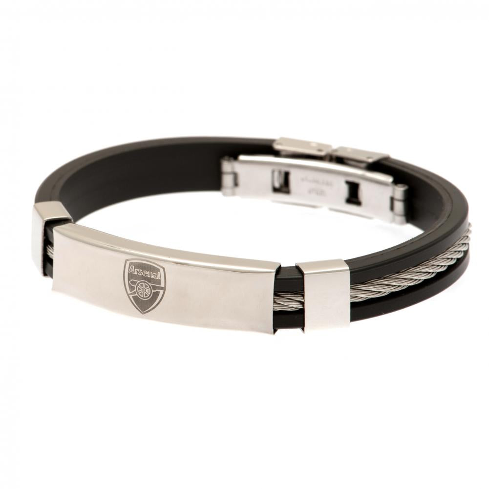Arsenal FC Silver Inlay Silicone Bracelet - Officially licensed merchandise.
