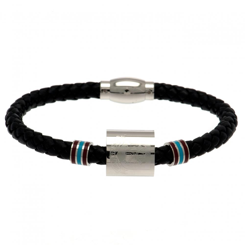West Ham United FC Leather Bracelet with Colour Rings & Stainless Steel Clasp