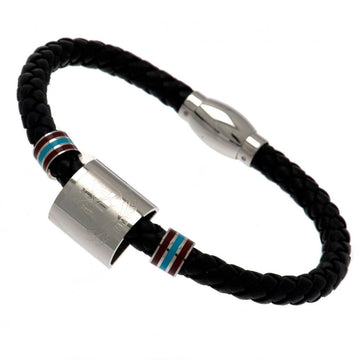 West Ham United FC Leather Bracelet with Colour Rings & Stainless Steel Clasp