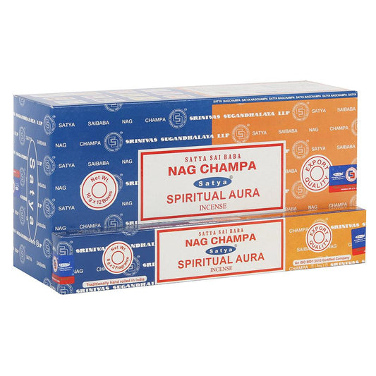 12 Pack of Combo Satya Incense - Nag Champa and Spiritual Aura - £17.99 - Incense Sticks, Cones 