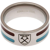 West Ham United FC Medium Colour Stripe Ring - Stainless Steel with Engraved Crest