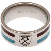 West Ham United FC Medium Colour Stripe Ring - Stainless Steel with Engraved Crest