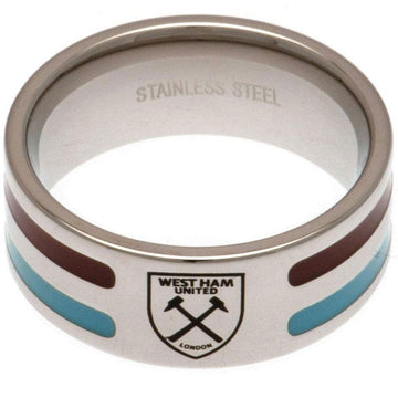West Ham United FC Medium Colour Stripe Ring - Stainless Steel with Engraved Crest