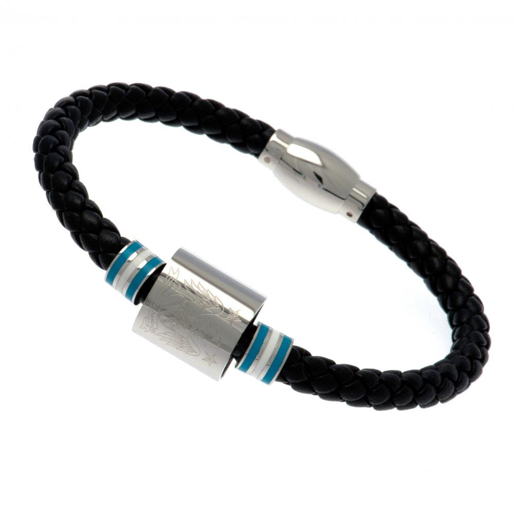 Manchester City FC Leather Bracelet with Colour Rings & Club Crest