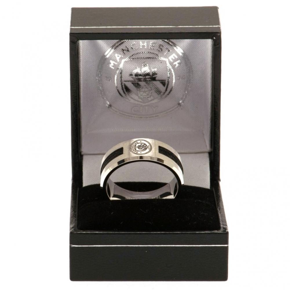 Manchester City FC Large Black Inlay Ring - Stainless Steel with City Crest