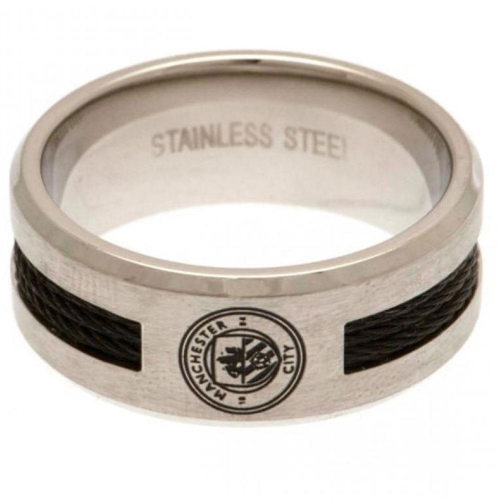 Manchester City FC Large Black Inlay Ring - Stainless Steel with City Crest