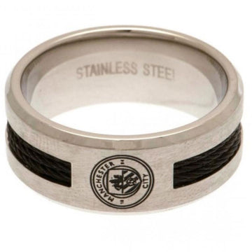 Manchester City FC Large Black Inlay Ring - Stainless Steel with City Crest