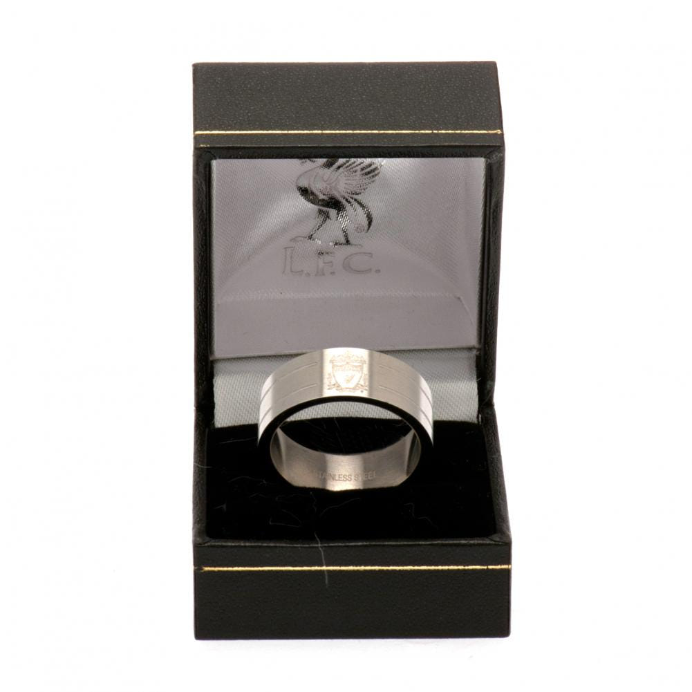 Liverpool FC Medium Stainless Steel Stripe Ring with Engraved Crest