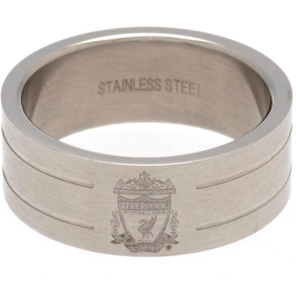 Liverpool FC Medium Stainless Steel Stripe Ring with Engraved Crest