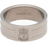 Liverpool FC Medium Stainless Steel Stripe Ring with Engraved Crest