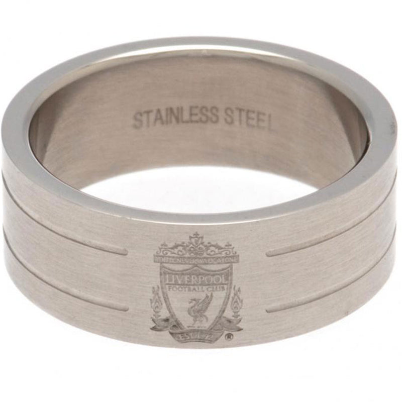 Liverpool FC Medium Stainless Steel Stripe Ring Engraved Crest