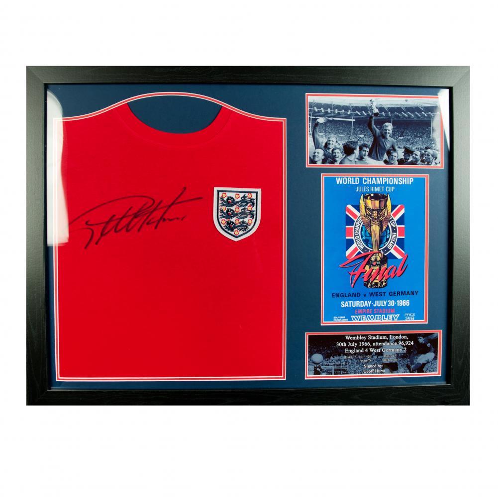 England FA Sir Geoff Hurst Signed Shirt (Framed) - Officially licensed merchandise.