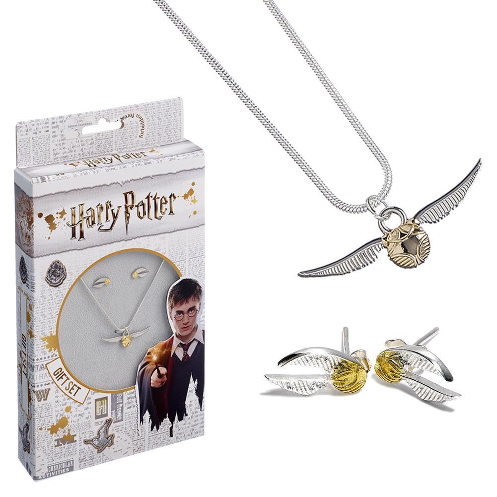 Harry Potter Silver Plated Necklace & Earrings Golden Snitch - Officially licensed merchandise.