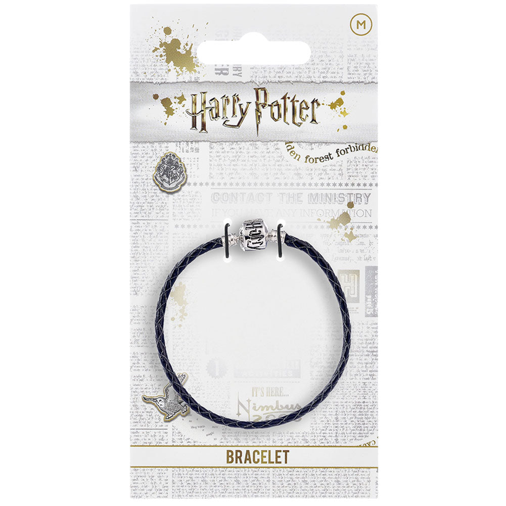 Harry Potter Leather Charm Bracelet Black M - Officially licensed merchandise.