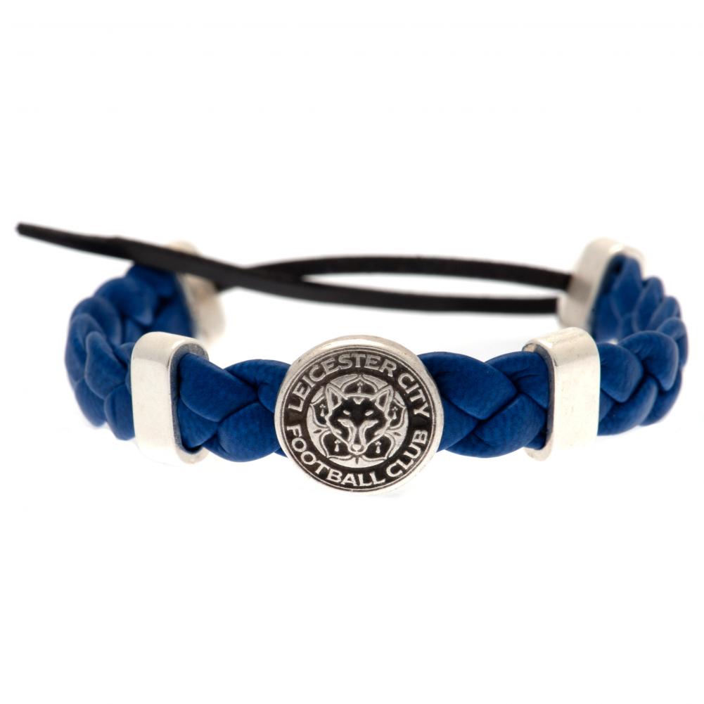 Leicester City FC Adjustable PU Slider Bracelet with Zamak Crest - Stylish Fan Accessory showing off its fashionable rope design and durable adjustable fit.