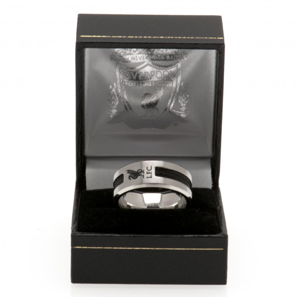 Liverpool FC Stainless Steel Black Inlay Ring for Small Sizes with Engraved LFC Crest