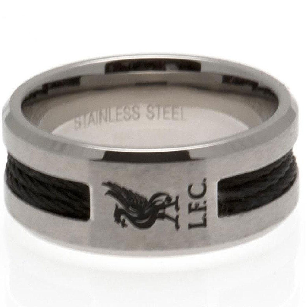 Liverpool FC Stainless Steel Black Inlay Ring for Small Sizes with Engraved LFC Crest