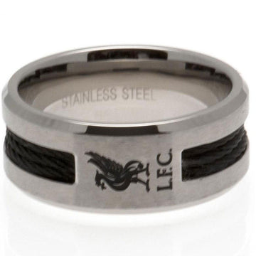 Liverpool FC Stainless Steel Black Inlay Ring for Small Sizes with Engraved LFC Crest