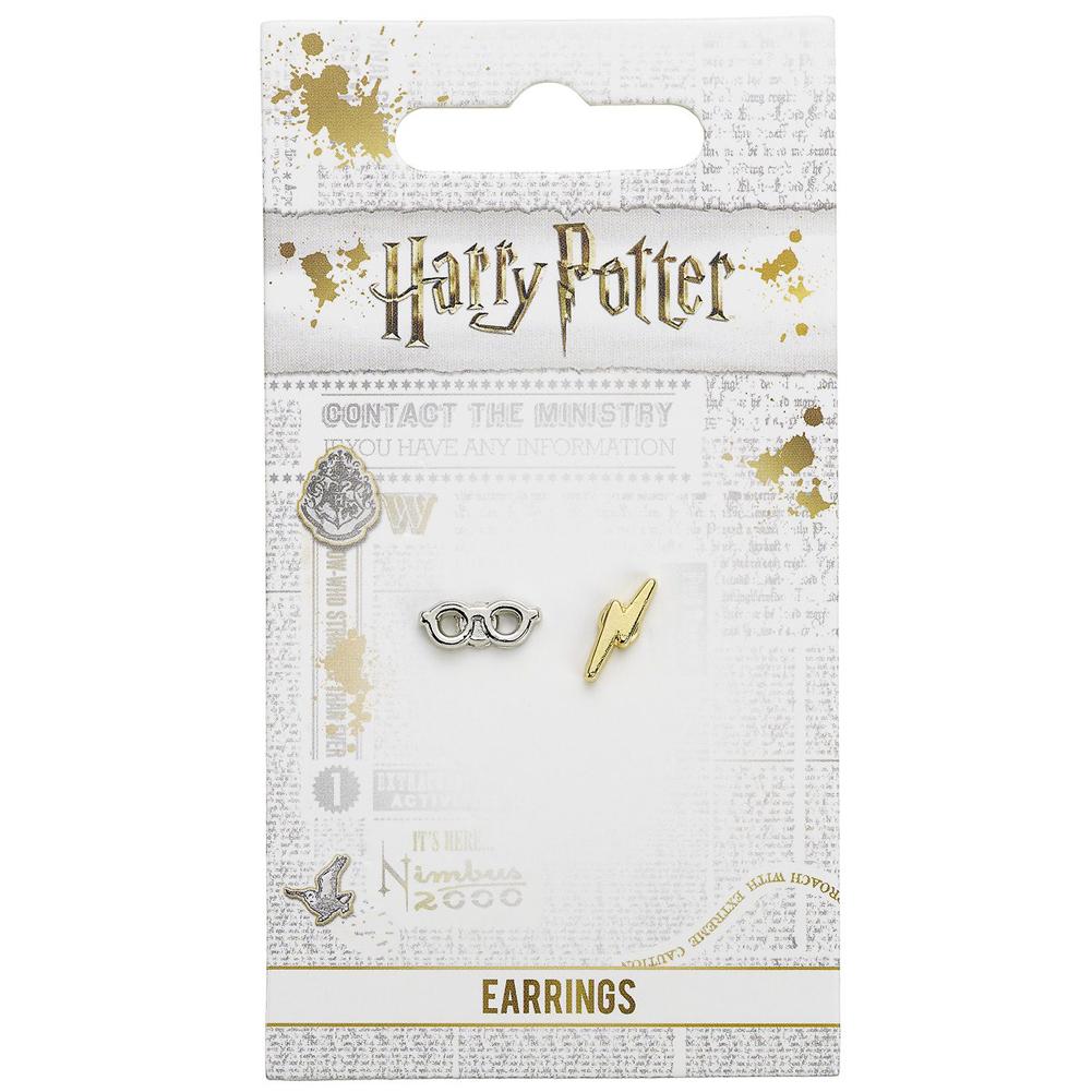 Harry Potter Silver Plated Earrings Lightning Bolt & Glasses - Officially licensed merchandise.