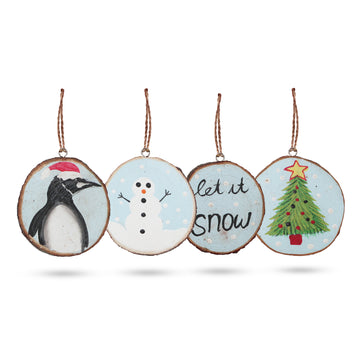 Let it Snow - Hand Painted Log Xmas Decor (set of 4)