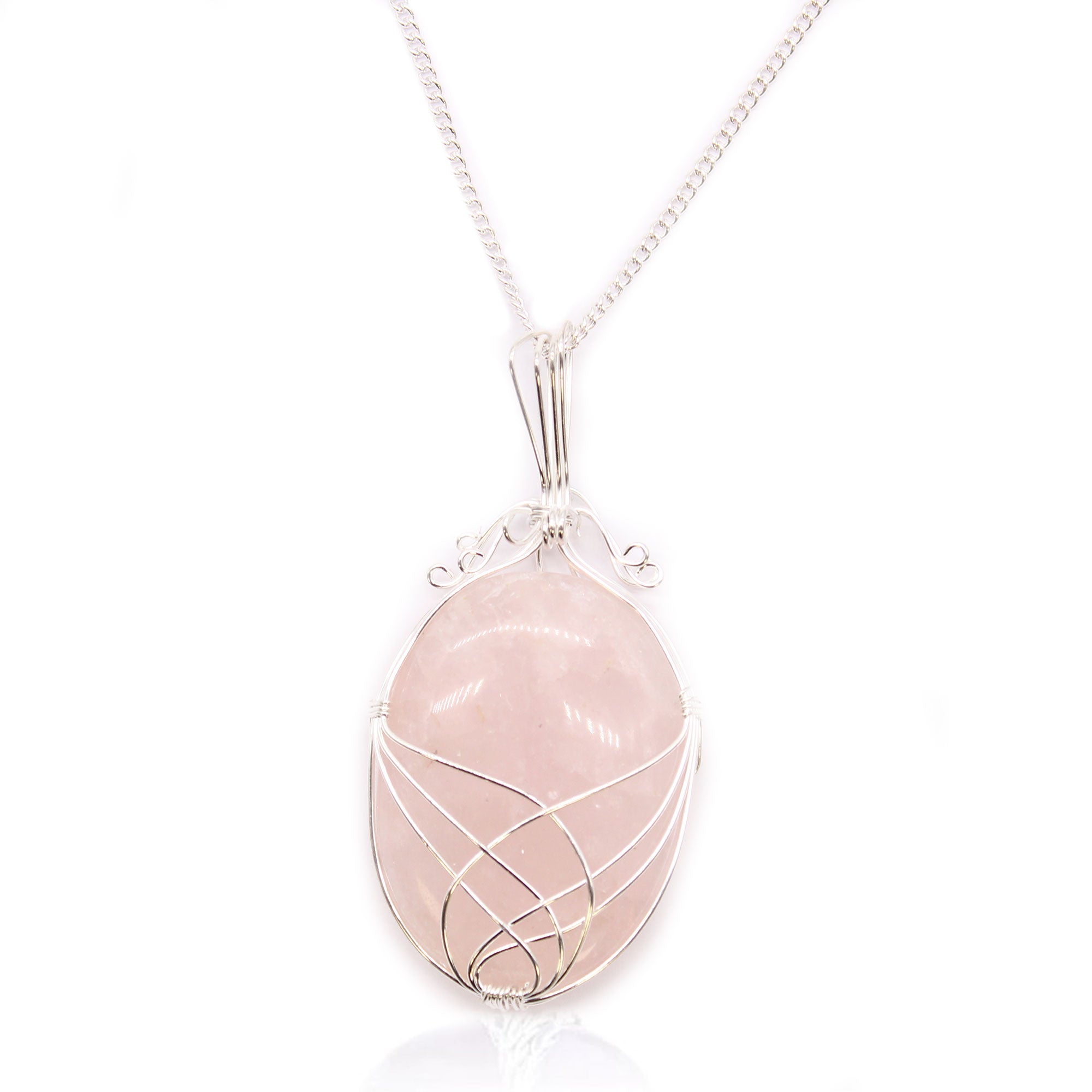 Swirl Wrapped Gemstone Necklace - Rose Quartz