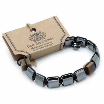 Magnetic Hematite Shamballa Bracelet -  Tiger Eye Cuboids