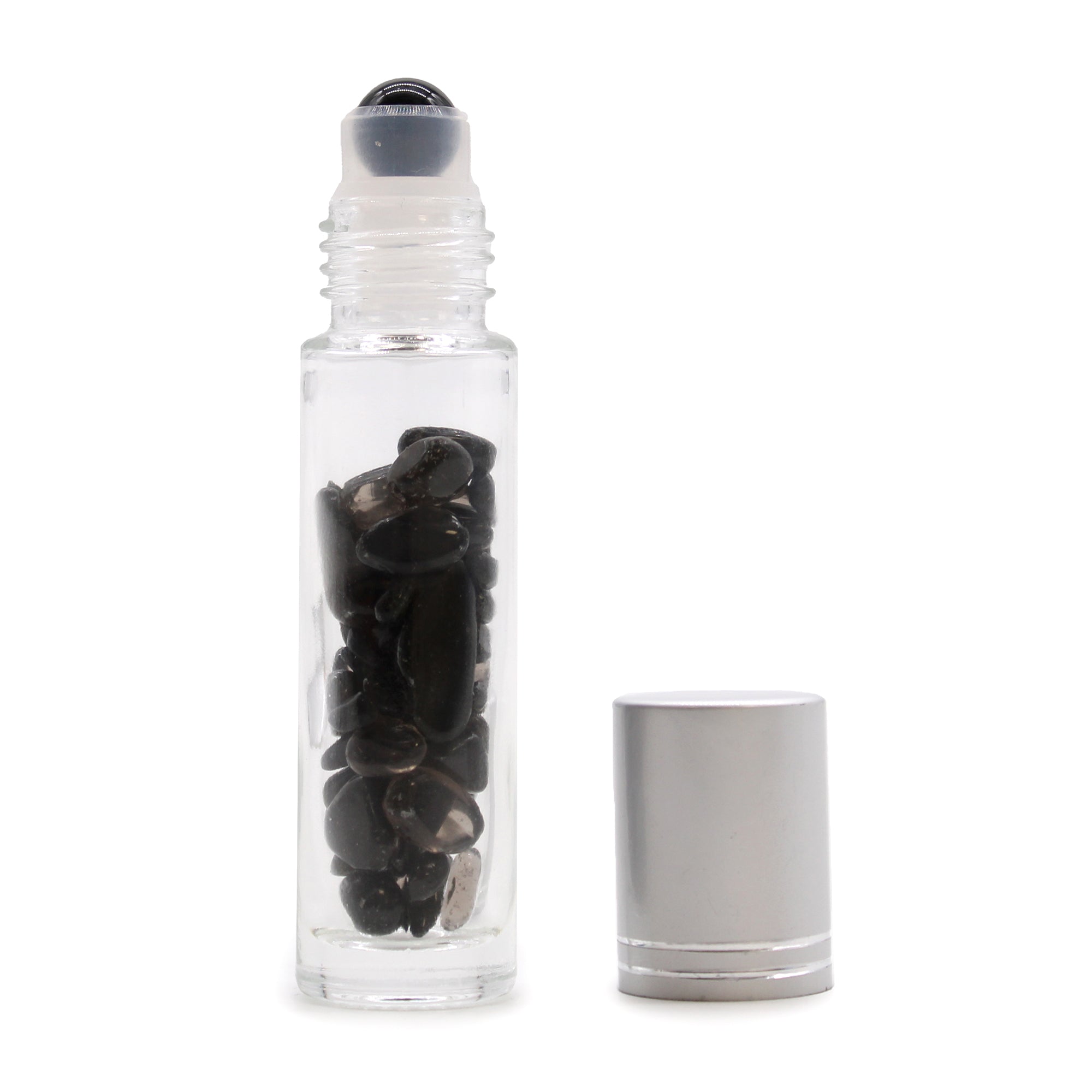 Gemstone Essential Oil Roller Bottle - Black Tourmaline  - Silver Cap