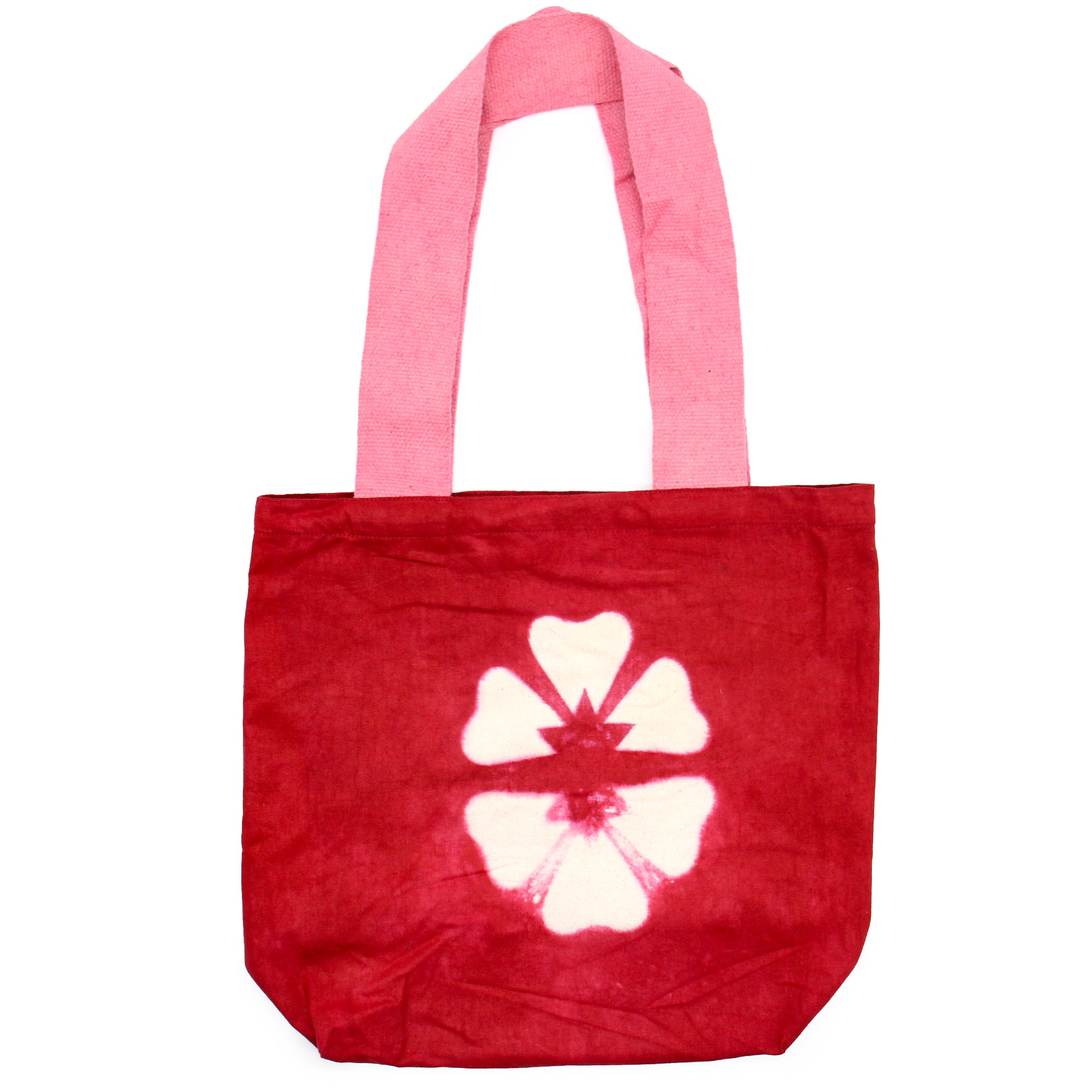 Natural Tye-Dye Cotton Bag (8oz) - 38x42x12cm - Maroon Flower - Pink Handle
