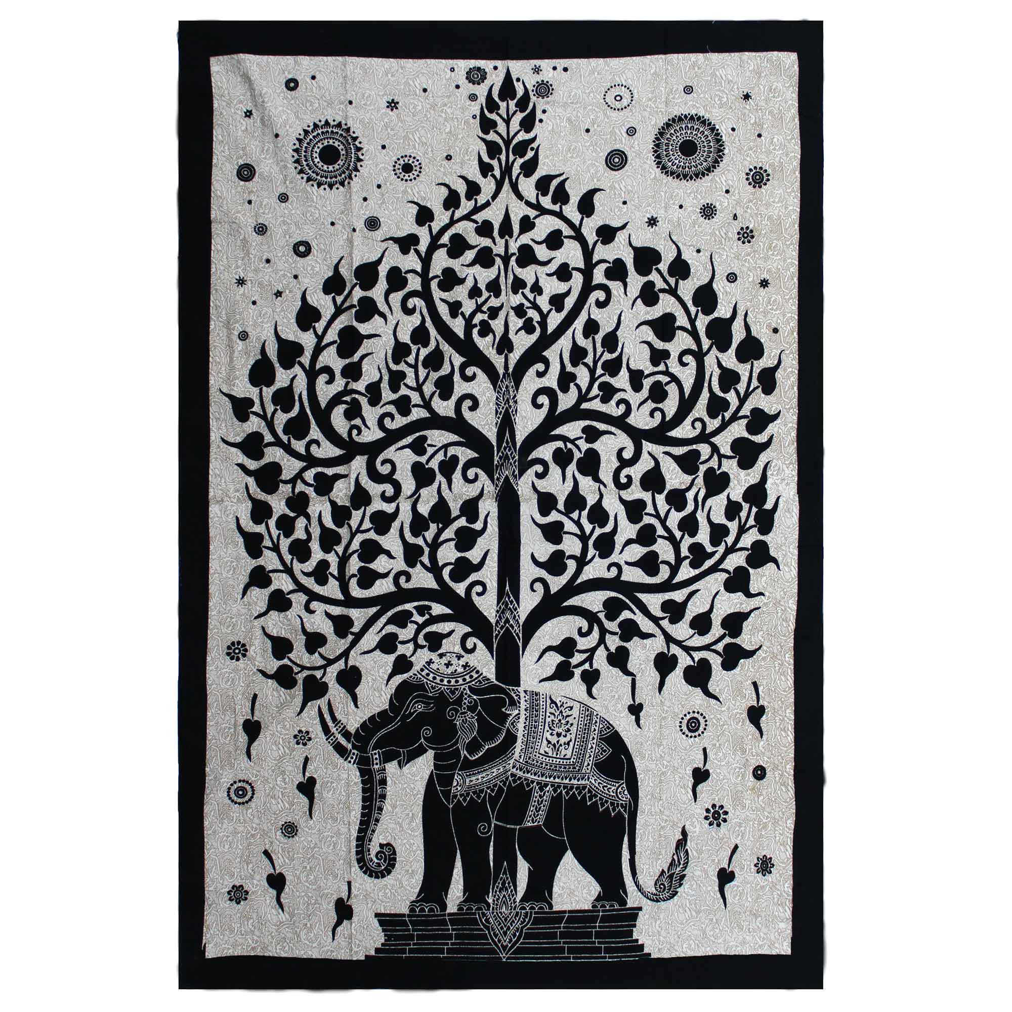 Single Cotton Bedspread + Wall Hanging - Mono - Elephant Tree