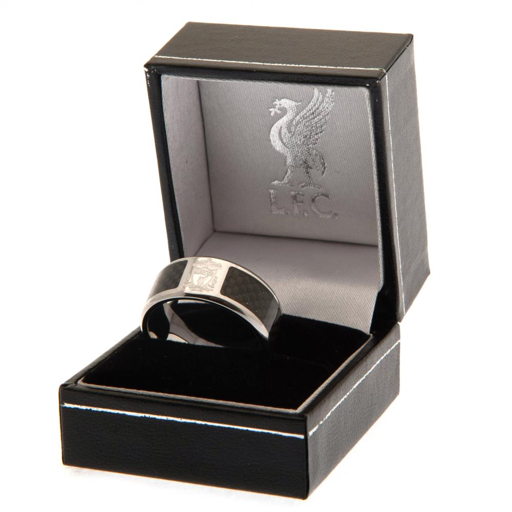 Liverpool FC Large Carbon Fibre Ring - Stainless Steel with Woven Effect and Engraved Crest