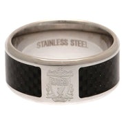 Liverpool FC Large Carbon Fibre Ring - Stainless Steel with Woven Effect and Engraved Crest