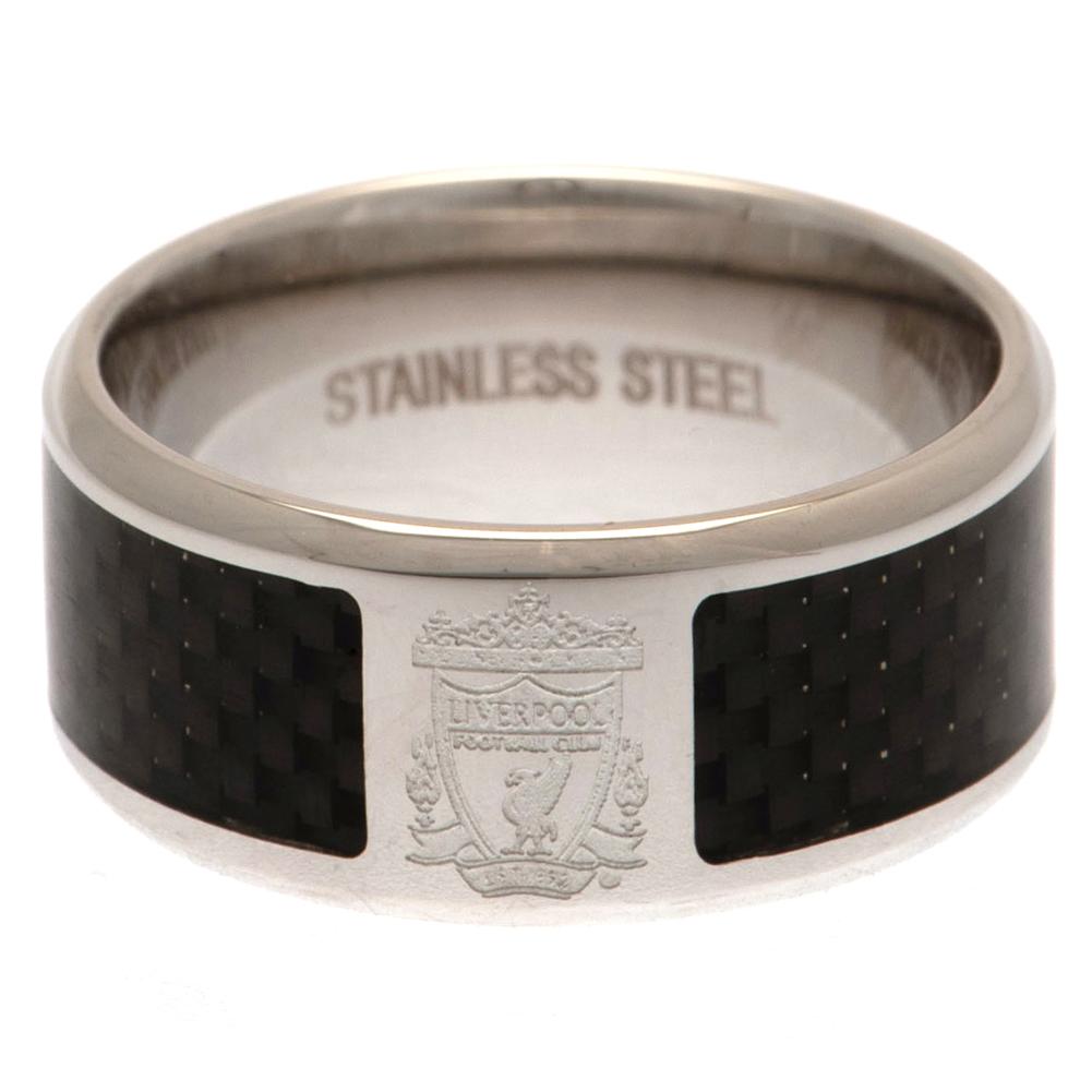 Liverpool FC Large Carbon Fibre Ring - Stainless Steel with Woven Effect and Engraved Crest