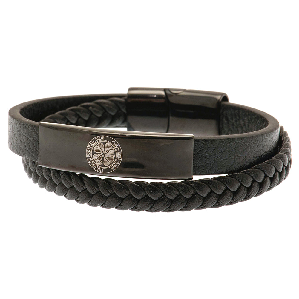 Celtic FC Black IP Leather Bracelet - Officially licensed merchandise.