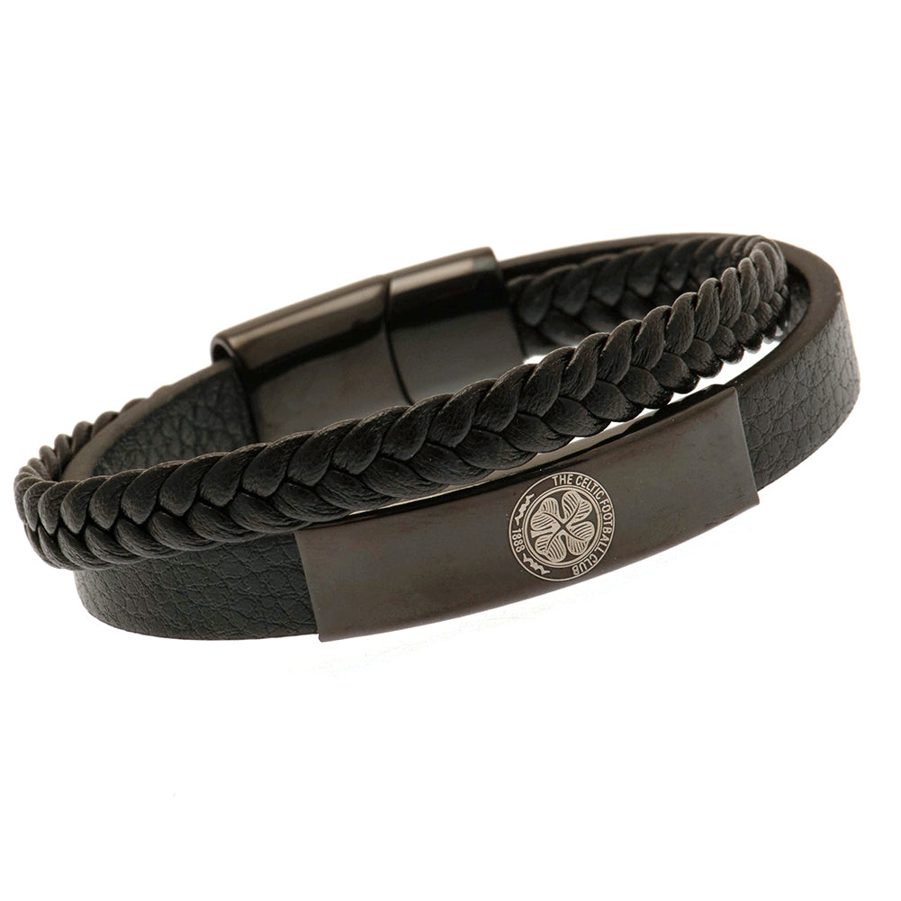 Celtic FC Black IP Leather Bracelet - Officially licensed merchandise.