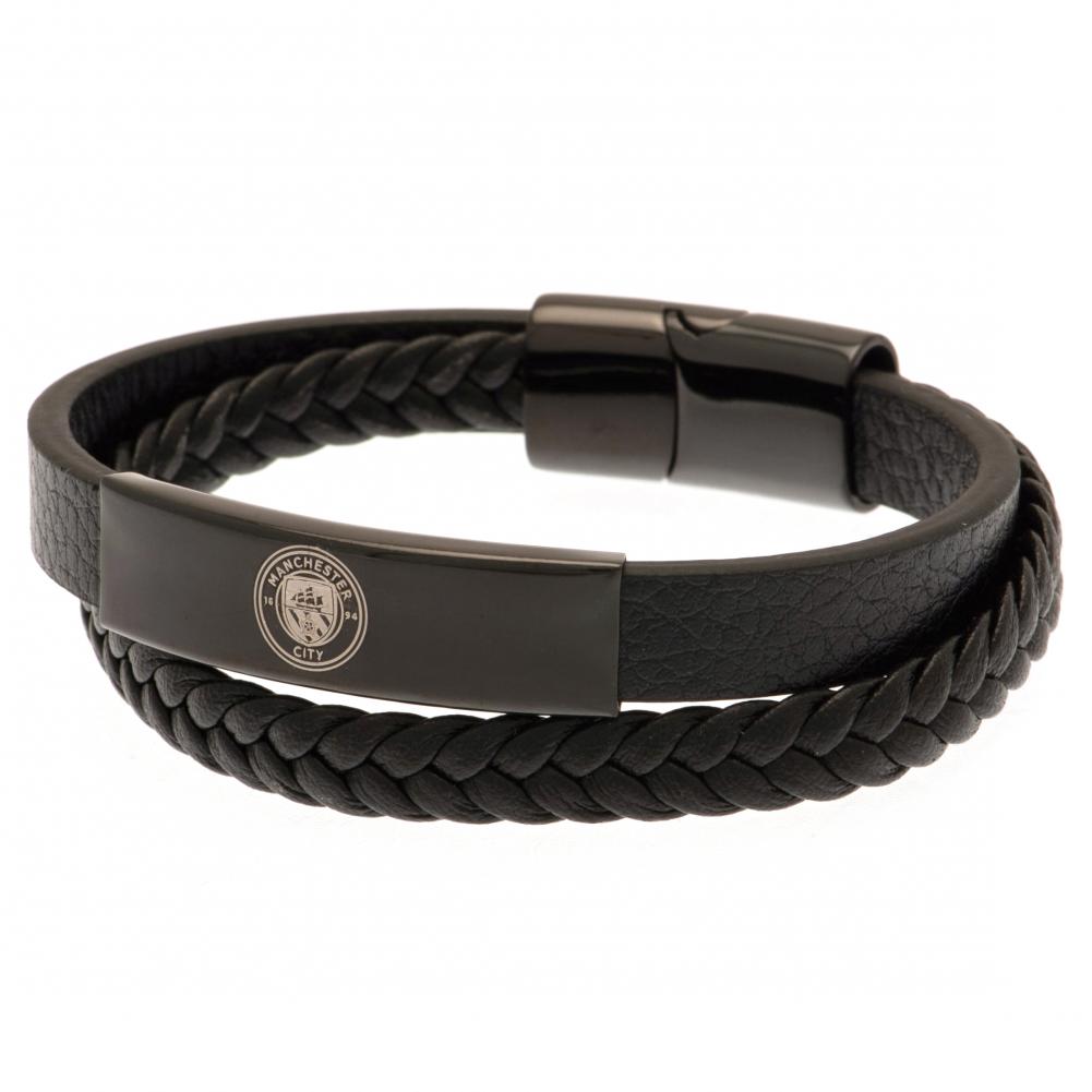 Manchester City FC Black IP Leather Bracelet - Bracelets & Charms