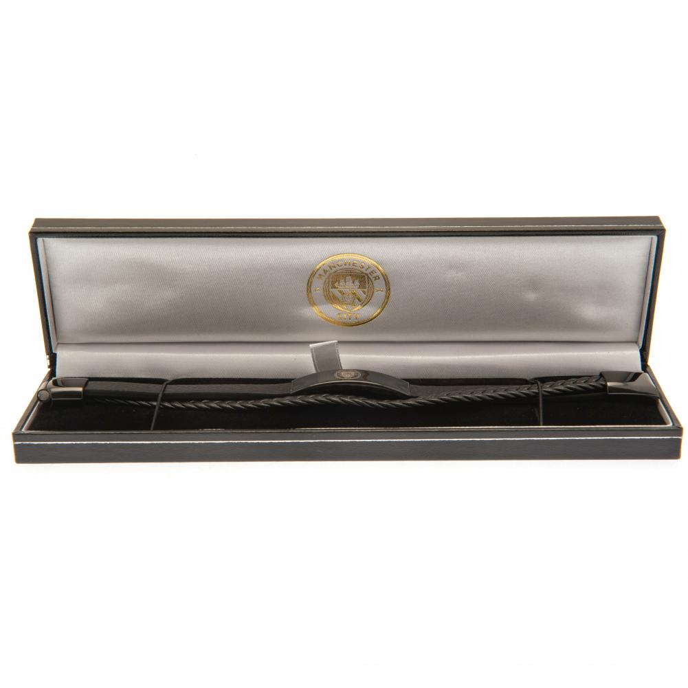 Manchester City FC Black IP Leather Bracelet - Bracelets & Charms