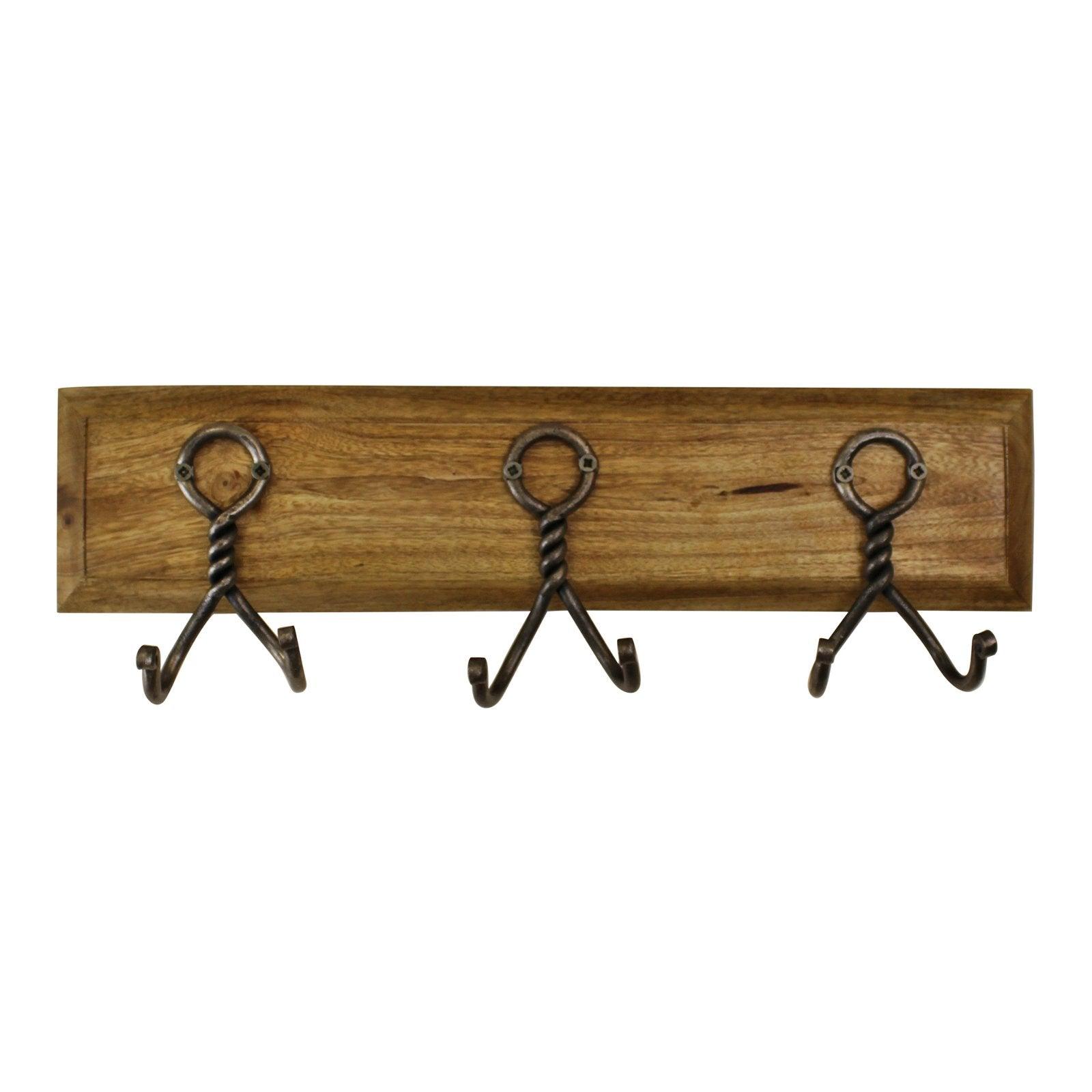 3 Piece Double Metal Hooks On Wooden Base-Coat Hooks