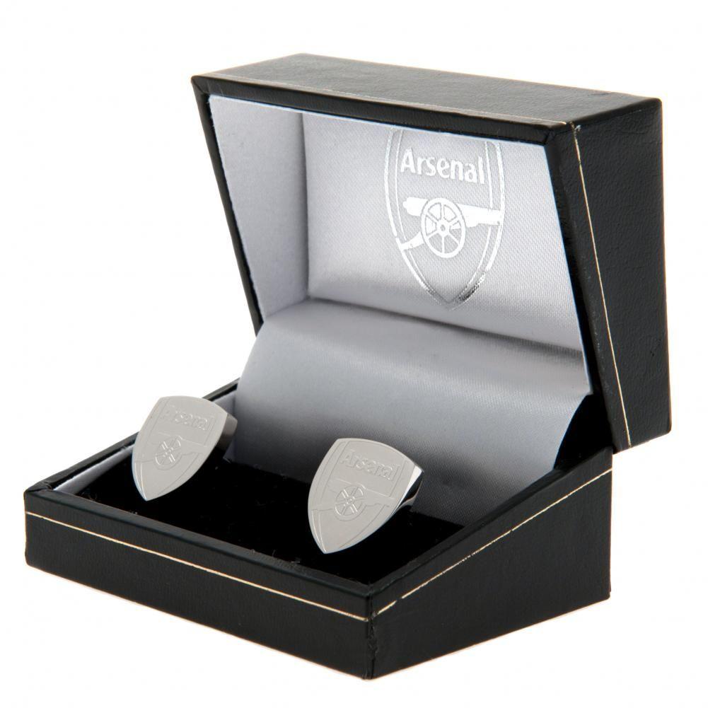 Arsenal FC Premium Stainless Steel Cufflinks with Detailed Crest, perfect gift for fans, showcasing a sleek design and durable material for elegant attire.