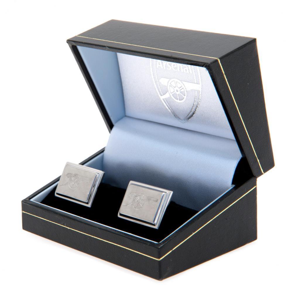 Arsenal FC Stainless Steel Cufflinks with Engraved Cannon - Elegant Men's Accessory showcasing a sleek rectangular design and brushed satin finish, perfect for any formal or casual outfit.