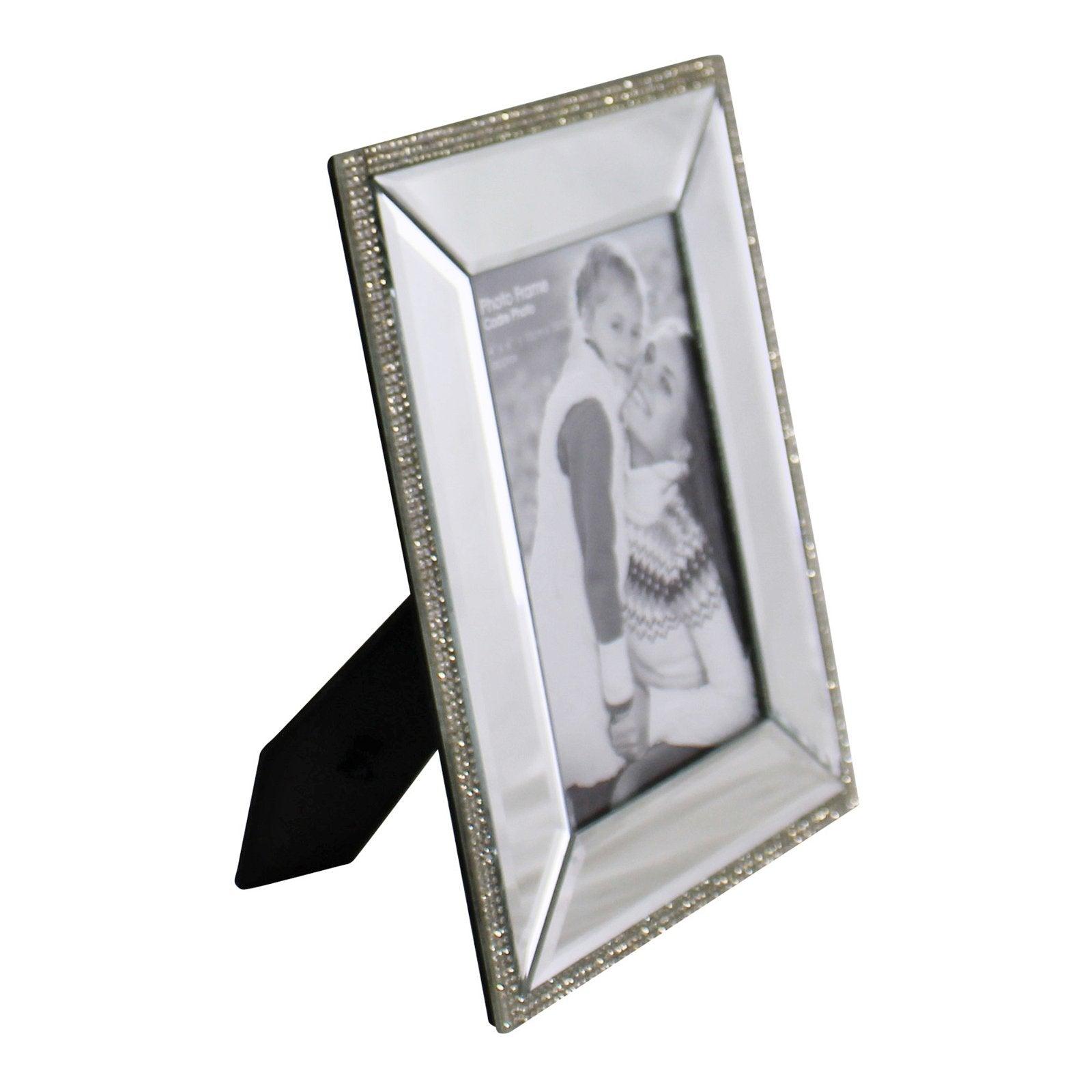 4 x 6 Mirrored Freestanding Photo Frame With Crystal Detail-Photo Frames