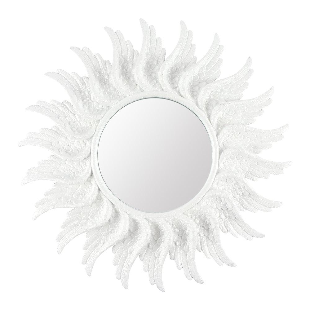 47cm Round White Glitter Angel Wing Mirror - £84.5 - Mirrors 