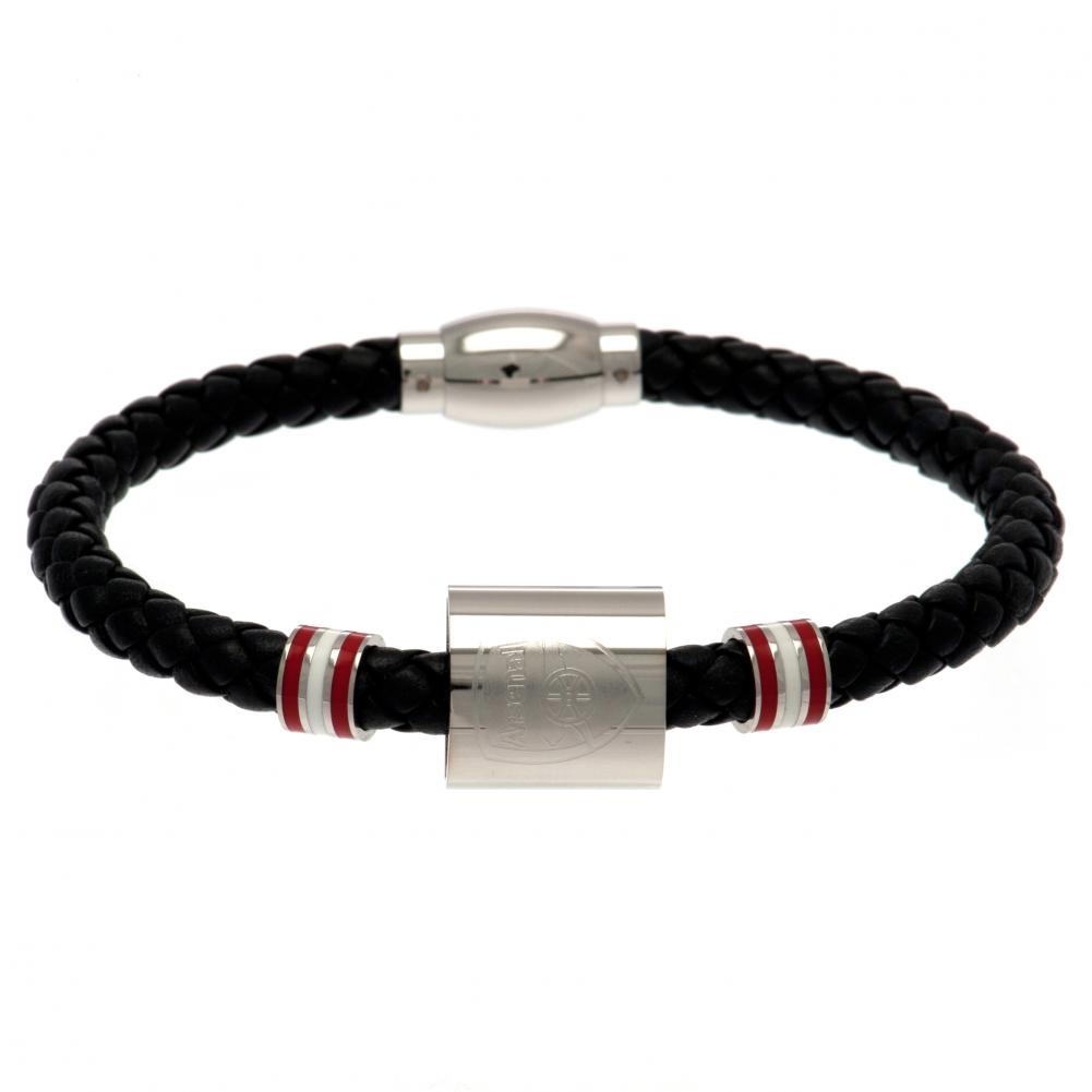 Arsenal FC Genuine Leather Bracelet with Colour Rings & Engraved Crest