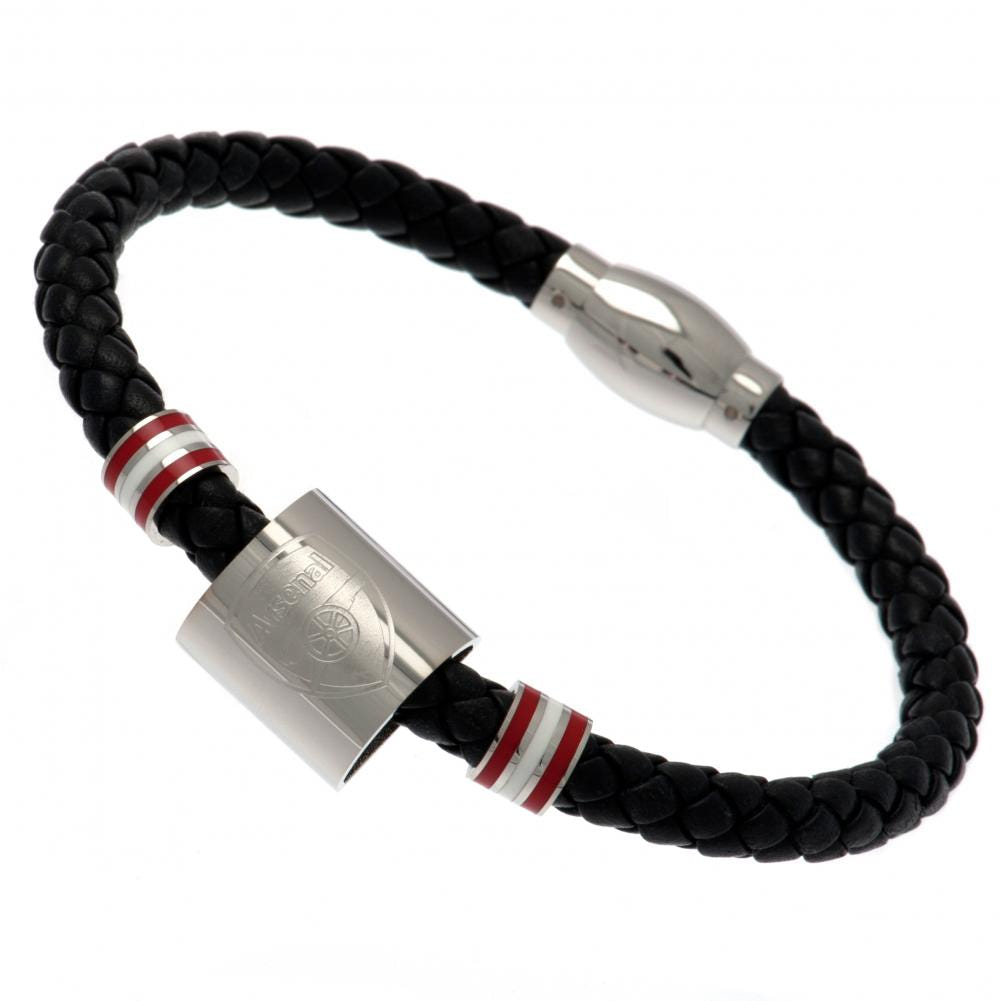 Arsenal FC Genuine Leather Bracelet with Colour Rings & Engraved Crest
