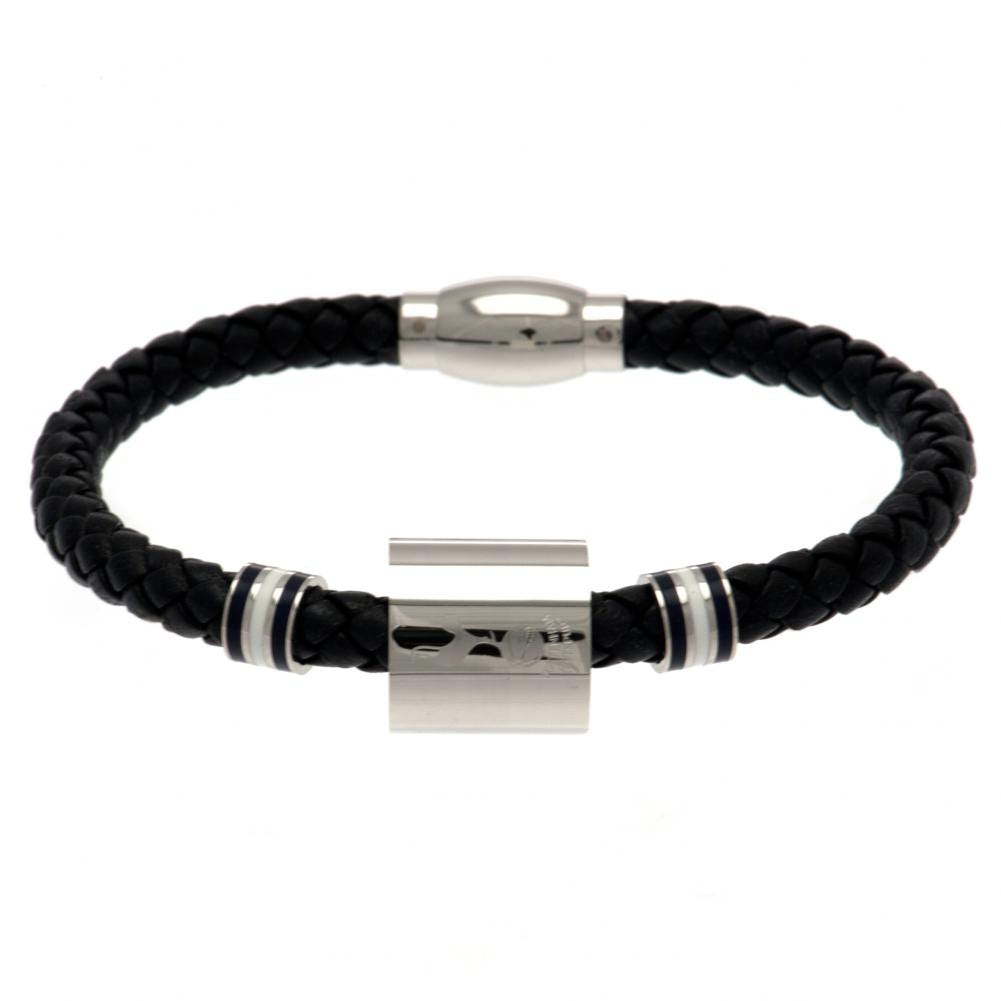 Tottenham Hotspur FC Leather Bracelet With Stainless Steel Colour Rings & Club Crest