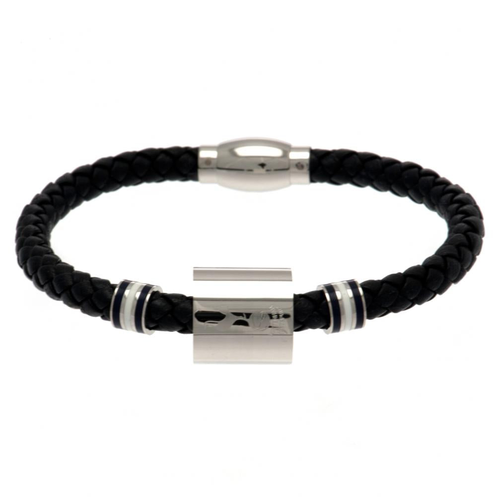 Tottenham Hotspur FC Leather Bracelet With Stainless Steel Colour Rings & Club Crest