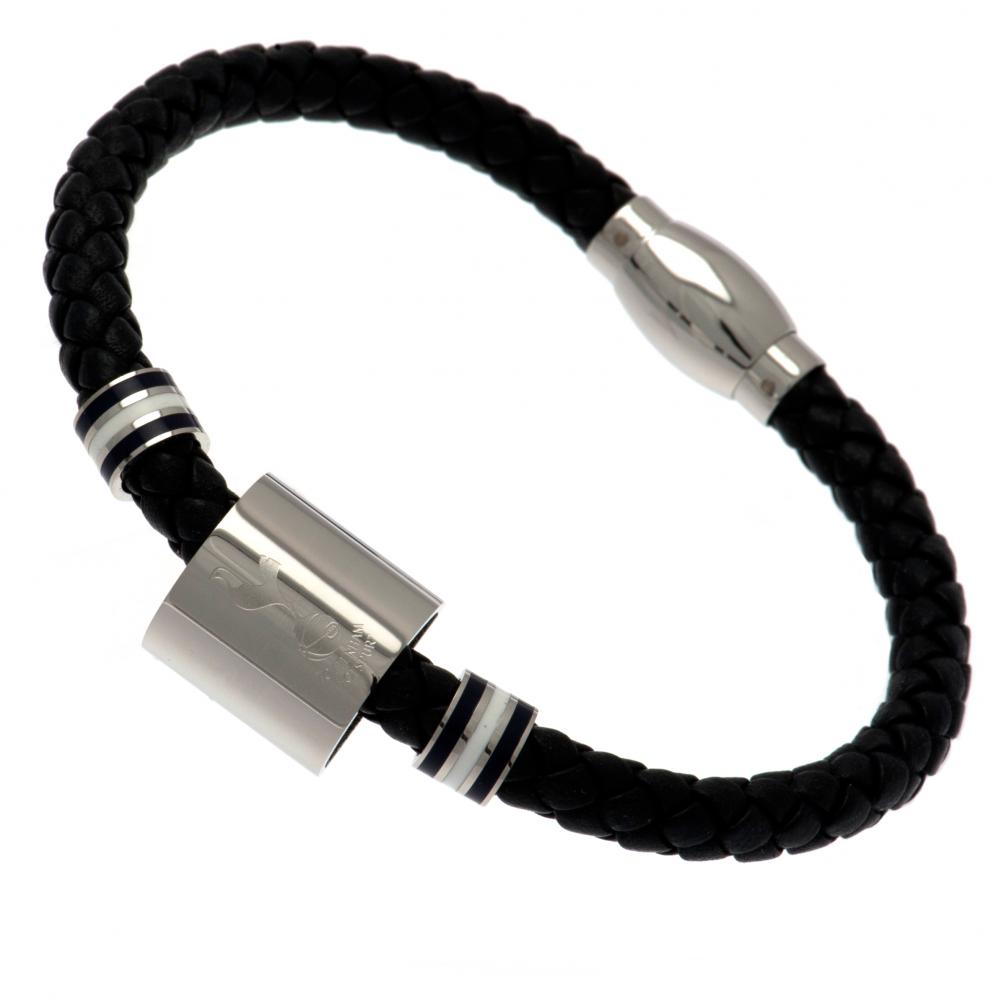Tottenham Hotspur FC Leather Bracelet With Stainless Steel Colour Rings & Club Crest