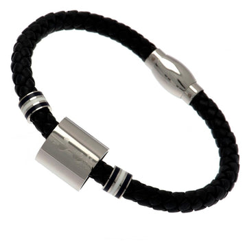 Tottenham Hotspur FC Leather Bracelet With Stainless Steel Colour Rings & Club Crest