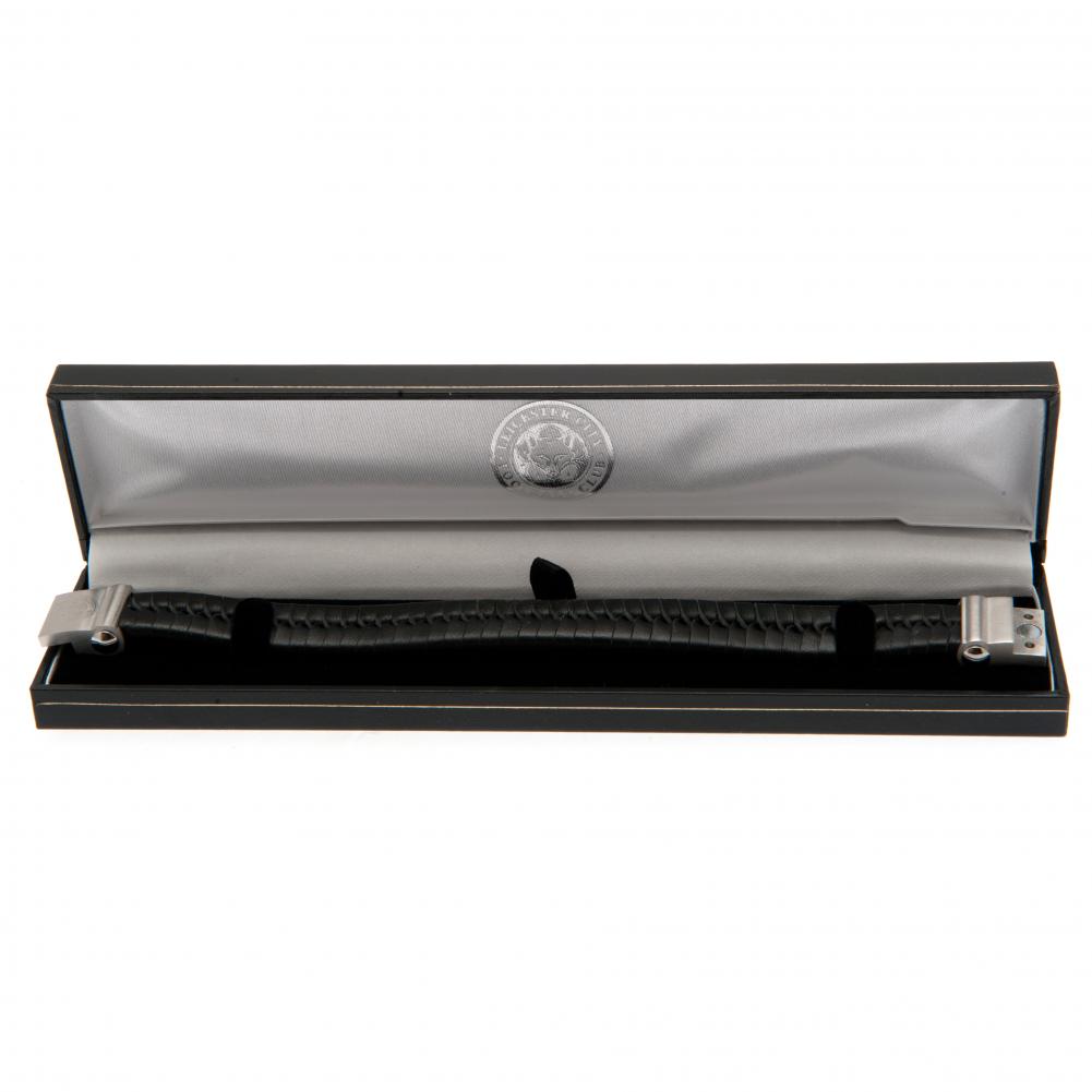 Leicester City FC Single Plait Leather Bracelet with Engraved Club Crest & Magnetic Clasp