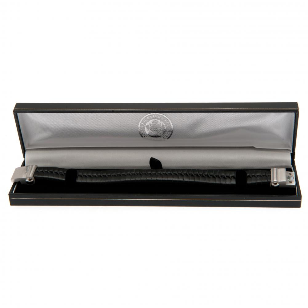 Leicester City FC Single Plait Leather Bracelet with Engraved Club Crest & Magnetic Clasp